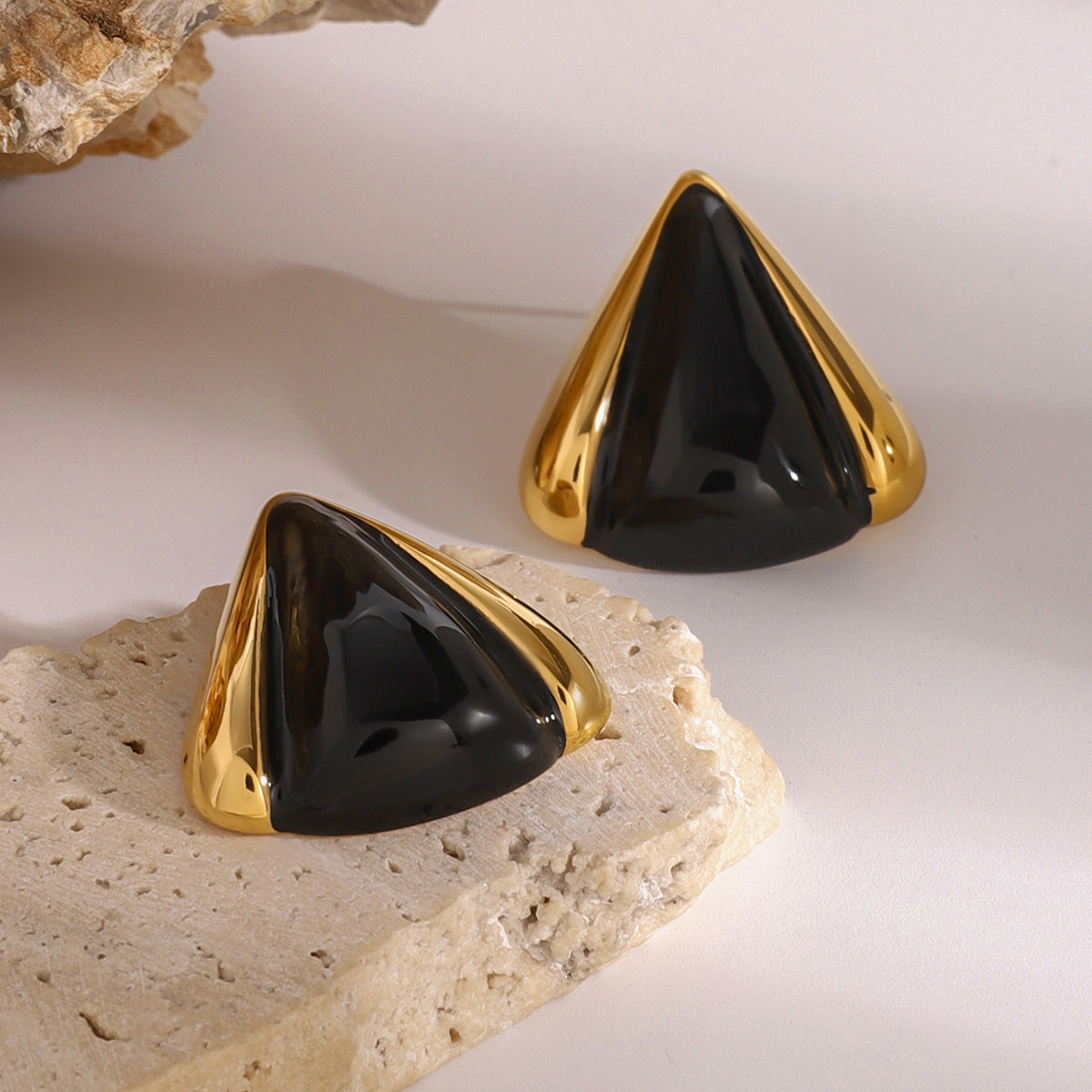 Vintage Geometric Triangle Plated Drip Oil Stainless Steel Earrings for Women