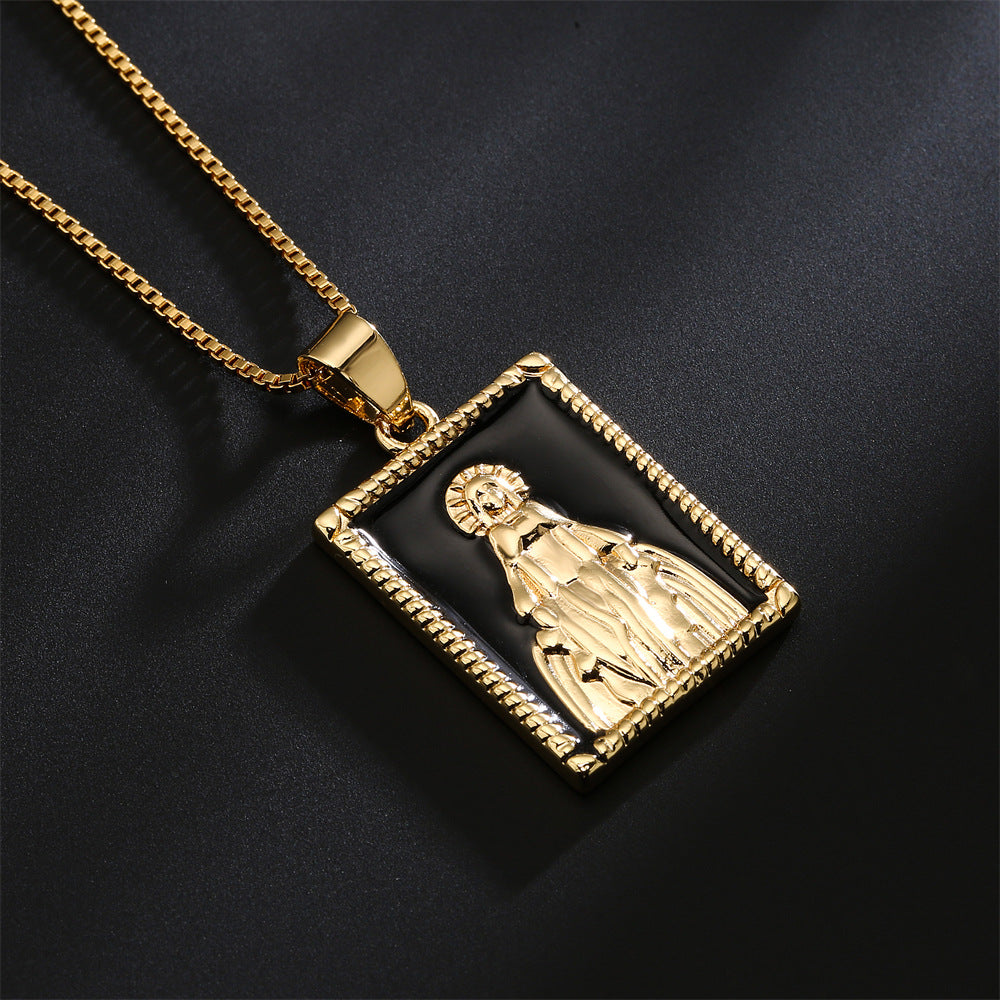 Minimalist Geometric Copper Pendant Necklace with 18K Gold Plating and Enamel Oil Painting Finish