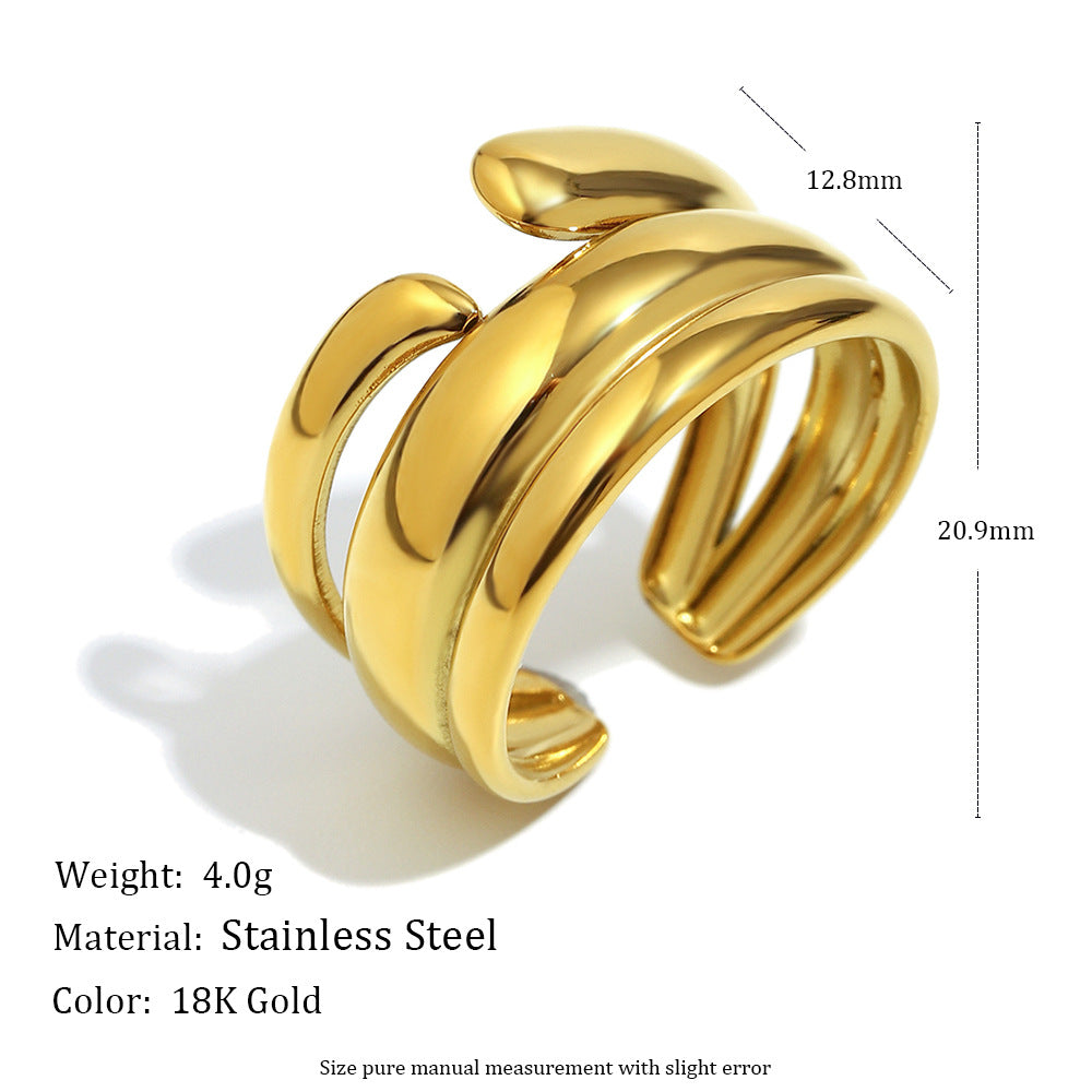 Minimalist Geometric Asymmetrical Heart Star Ring in Stainless Steel with 18K Gold Plating for Women