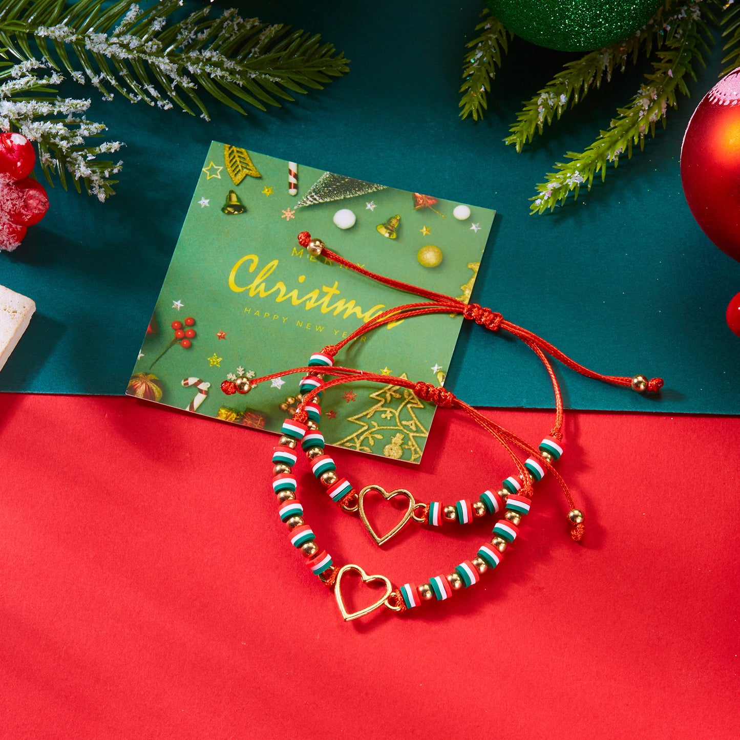 Christmas-Themed Handcrafted Alloy Bracelet Set with Snowflake Santa Tree Bell and Wreath Beads for Women