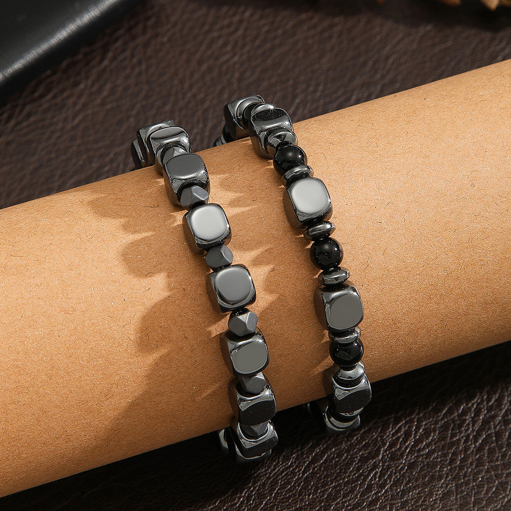 Handmade Geometric Round Hematite Bracelet for Men and Women Adjustable Fashion Casual Jewelry