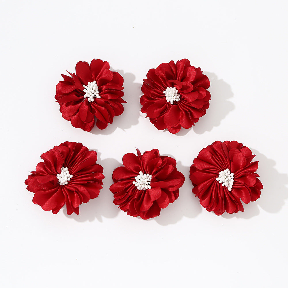 Minimalist 3D Fabric Flower Hair Clip for Kids in Pink White and Red Colors Princess Style Children's Hair Accessory