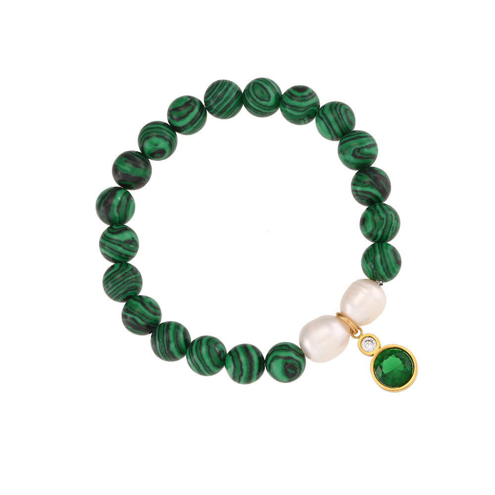 Pulsera de Cuentas de Piedra Natural Ónix Negro Geométrica Minimalista con Acentos de Zirconia y Baño de Rodio para Mujer