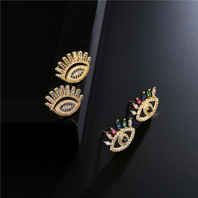 Geometric Eye Stud Earrings Brass Gold Plated Micro-set Cubic Zirconia