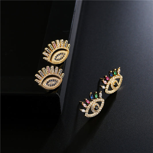 Geometric Eye Stud Earrings Brass Gold Plated Micro-set Cubic Zirconia