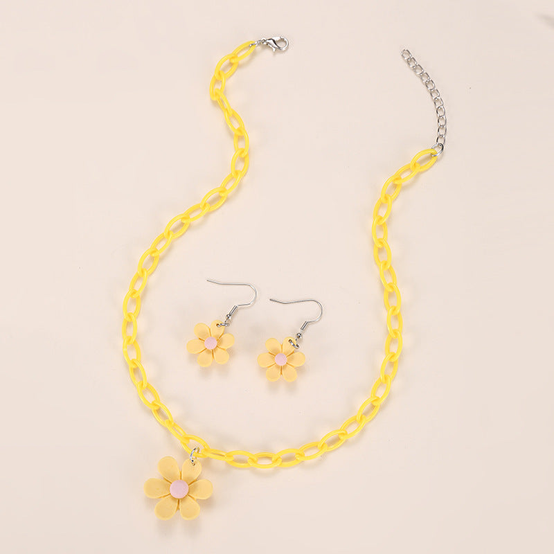 Set collana a forma di fiocco minimalista in acrilico per bambine con ciondolo in resina e catena di perline per bambini dai 3 ai 10 anni