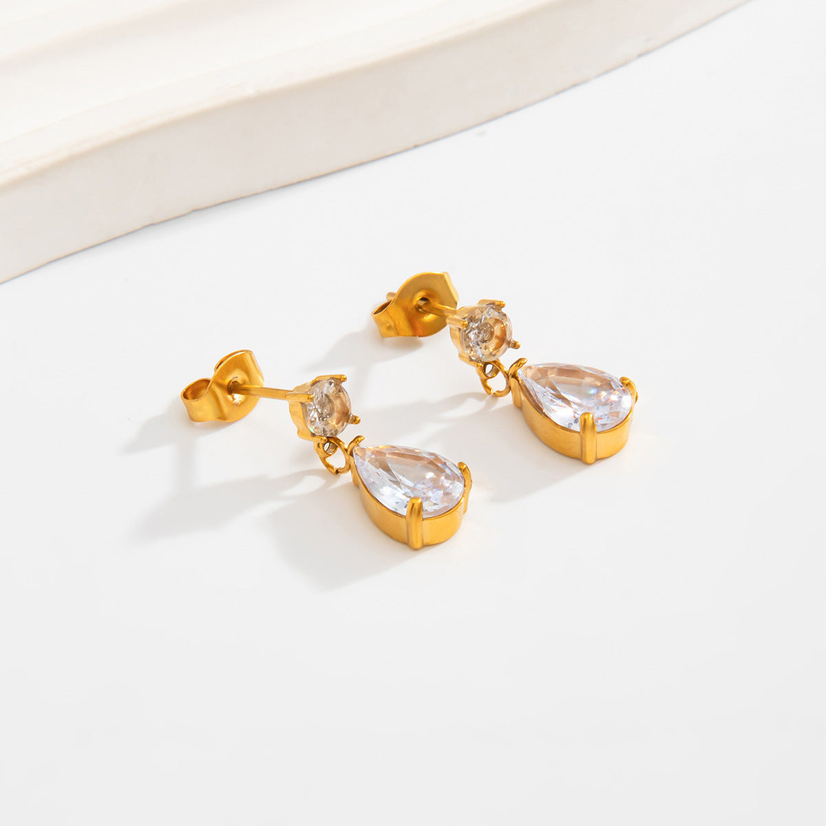 Luxury Elegant Teardrop Geometric PVD Stainless Steel Cubic Zirconia Earrings for Women