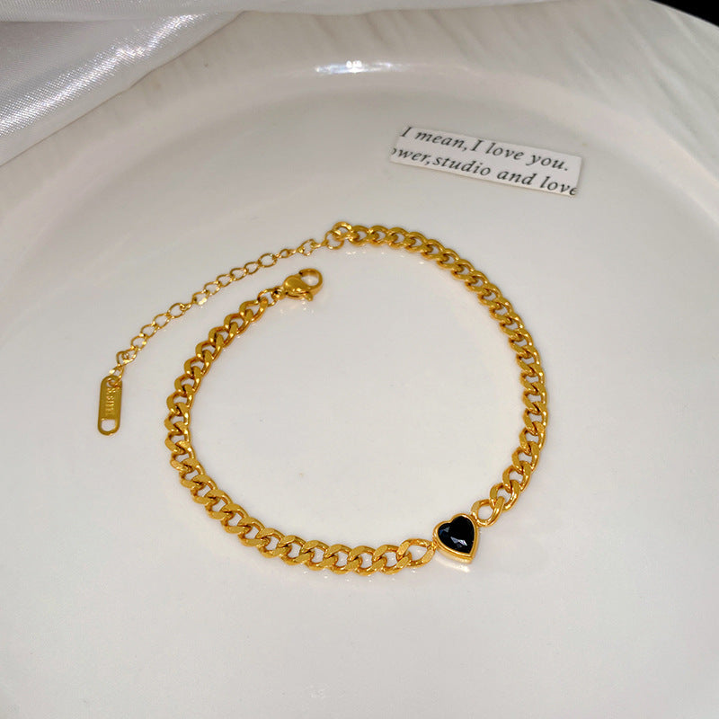 Elegant Stainless Steel Bracelet with Heart and Floral Geometric Design Cubic Zirconia Inlay Plated Finish