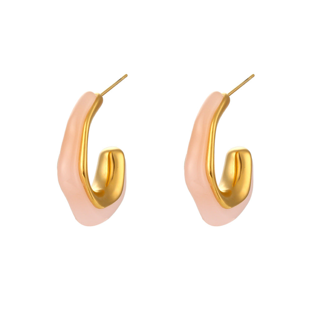 Orecchini a Cerchio a C Geometrici Minimalisti in Acrilico da Donna con Perni in Acciaio Inossidabile Placcato
