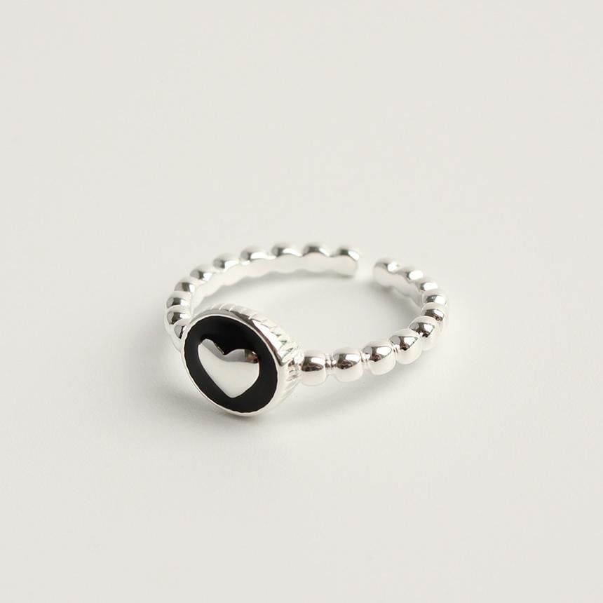 Anello Minimalista a Cuore per Donna in Argento Sterling S925 con Resina e Dettaglio Catena Delicata
