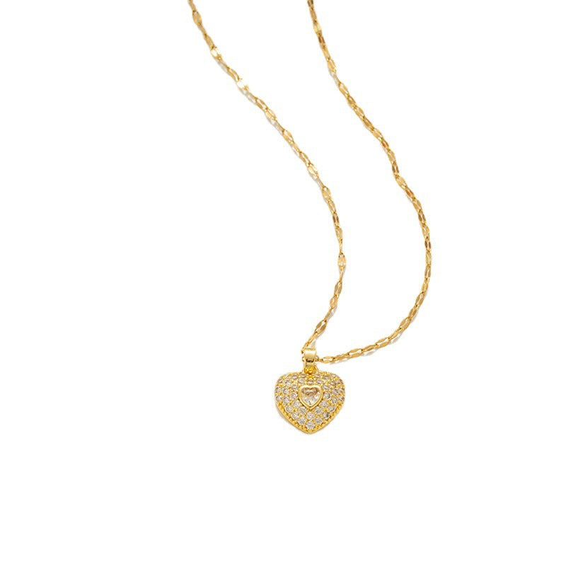 Minimalist Heart-Shaped Titanium Steel Plated Necklace for Women with Wavy Chain
