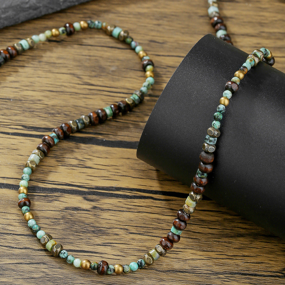Vintage Geometric Round Turquoise Alloy Beaded Long Necklace for Unisex