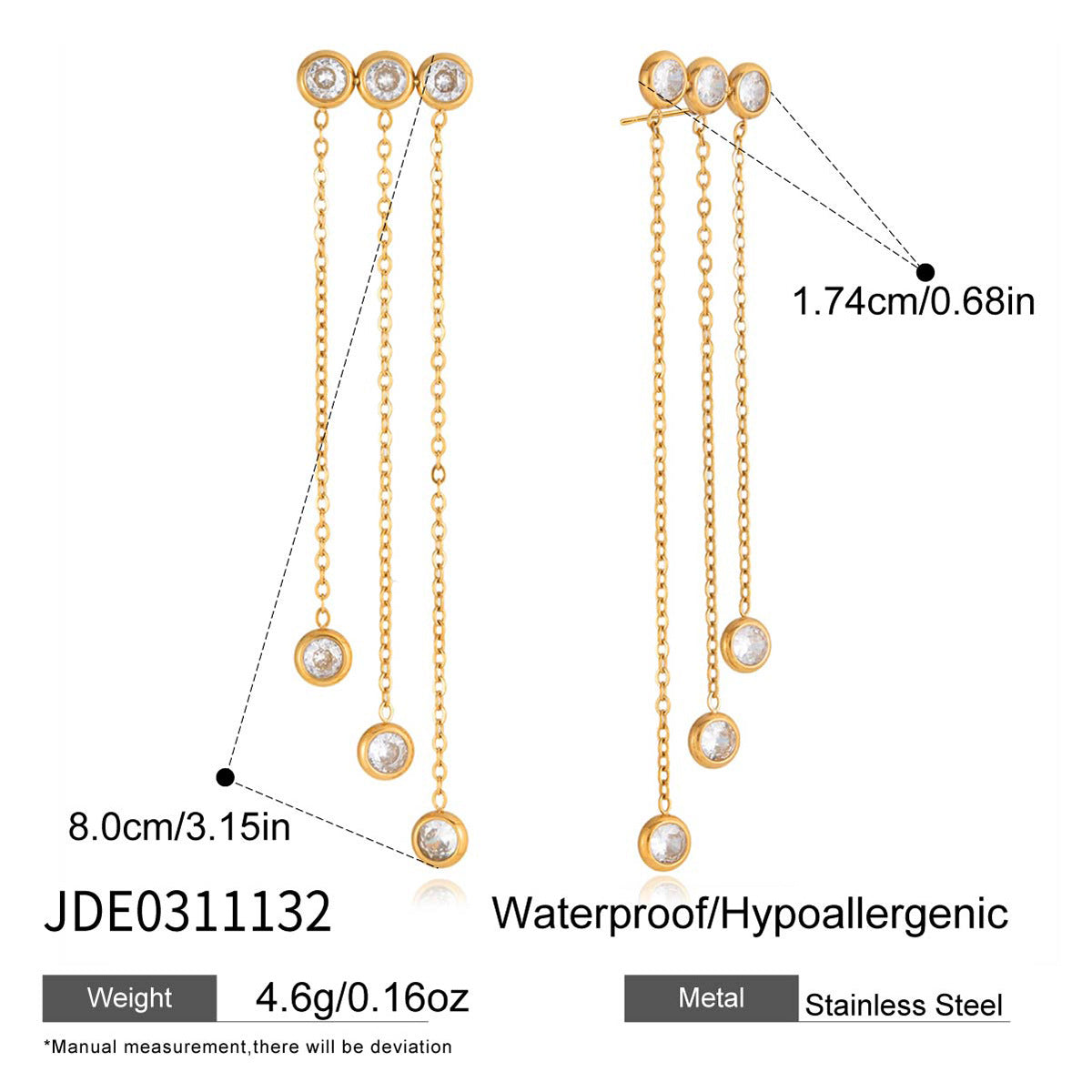 Elegant Geometric Stainless Steel Plated Cubic Zirconia Tassel Earrings for Women