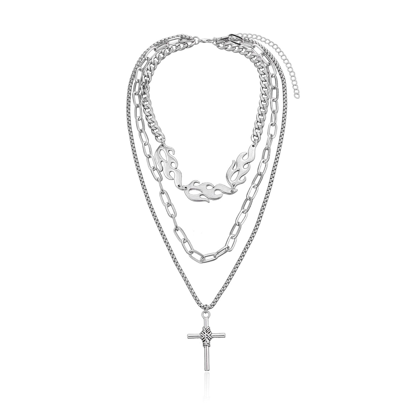 Hiphop Trendy Geometric Cross Alloy Plated Necklace for Women - Multi-Layer Fashion Jewelry