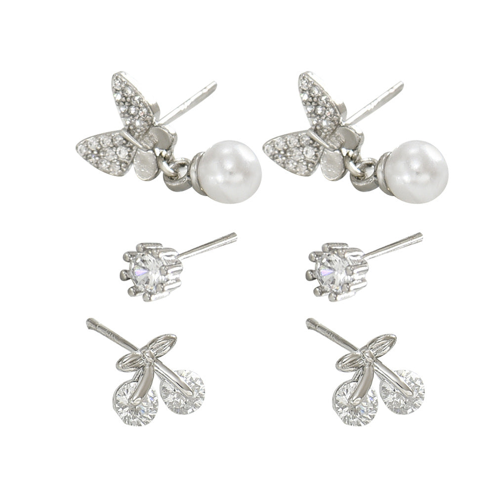 Pendientes Minimalistas de Nudo de Lazo con Perlas para Mujer con Incrustaciones de Circonita y Postes de Acero Inoxidable