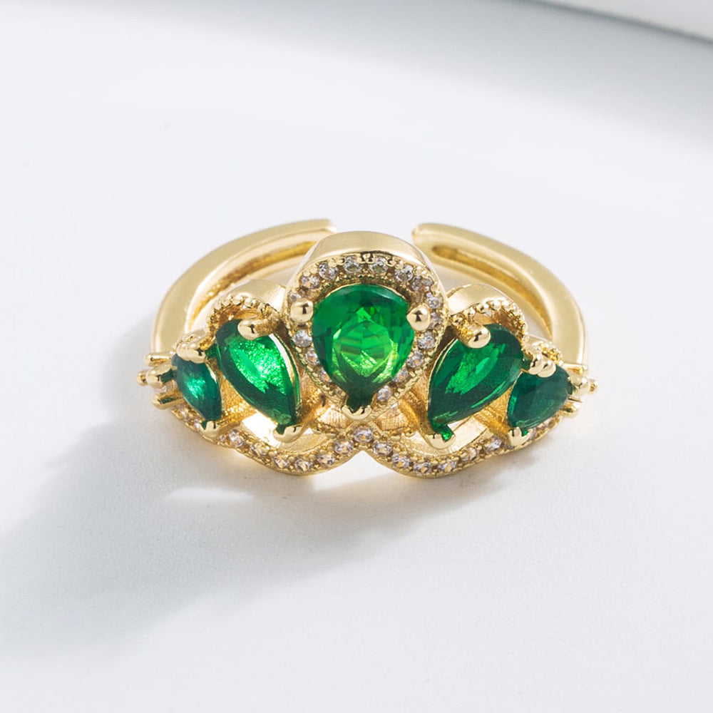 Anello Aperto Geometrico Minimalista in Rame con Placcatura Oro 18K e Intarsio Zirconi per Donna