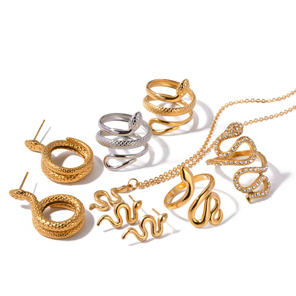 Trendy Geometric Snake Design 18K Gold Plated Stainless Steel Earrings for Women