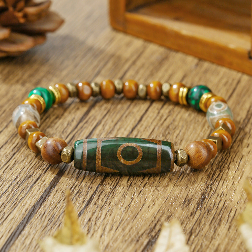 Vintage Geometric Round Synthetic Agate and Wood Beaded Bracelet for Men and Women