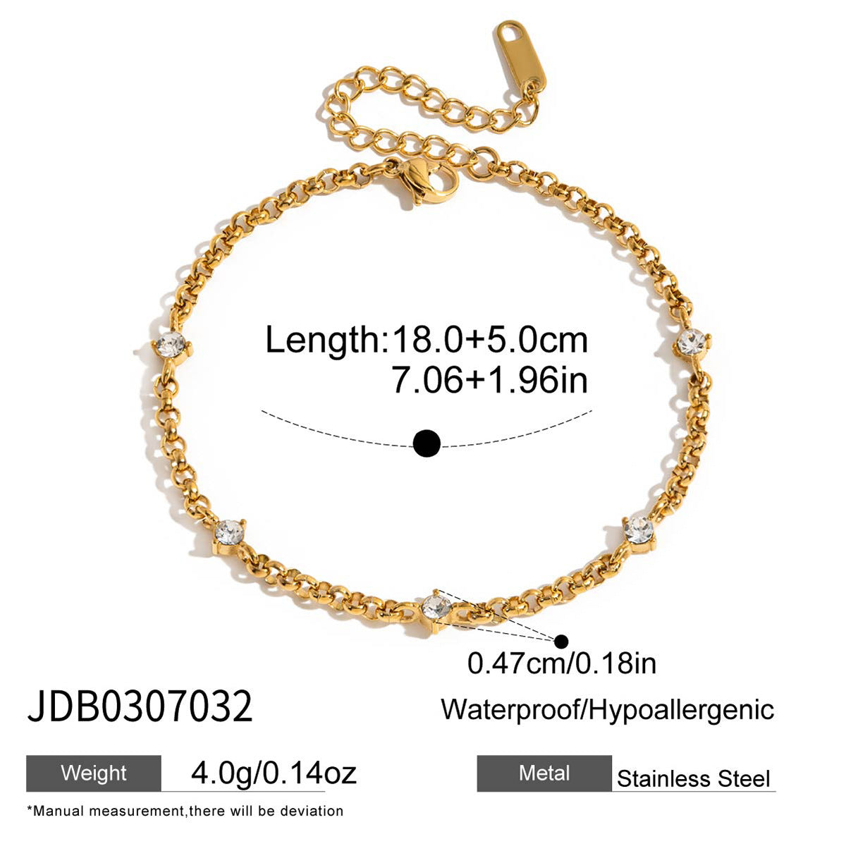 Fashion Geometric Stainless Steel Cubic Zirconia Bar Chain Bracelet for Women