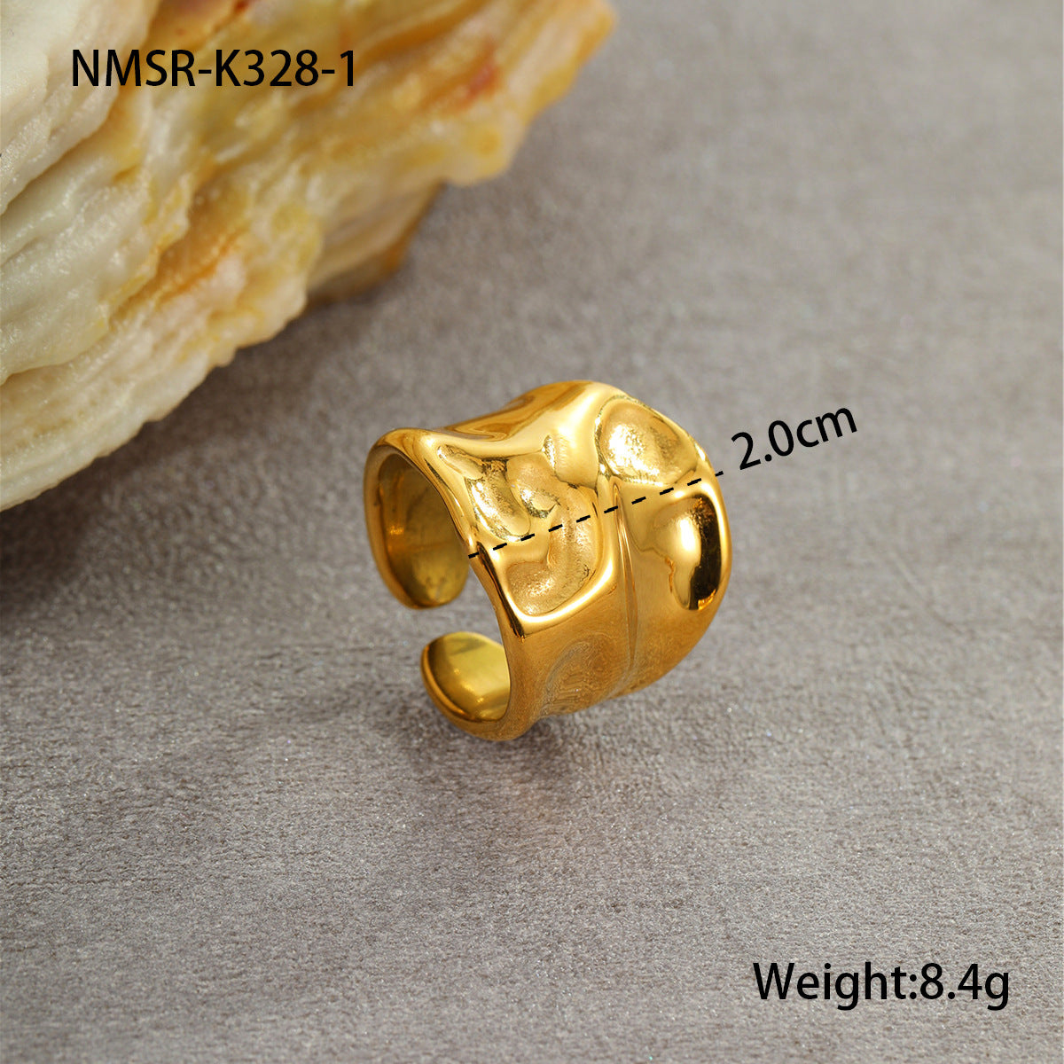 Anello da donna in acciaio al titanio placcato oro 18 carati, modello geometrico minimalista a fascia larga