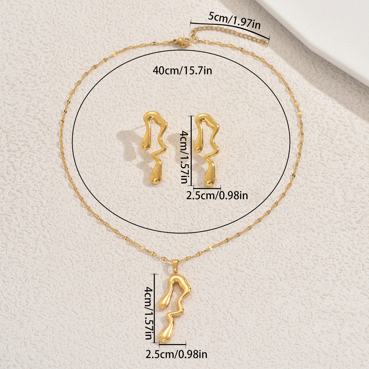 Collar de cadena con colgante irregular de estilo geométrico y pendientes a juego para mujer, chapado en aleación de zinc