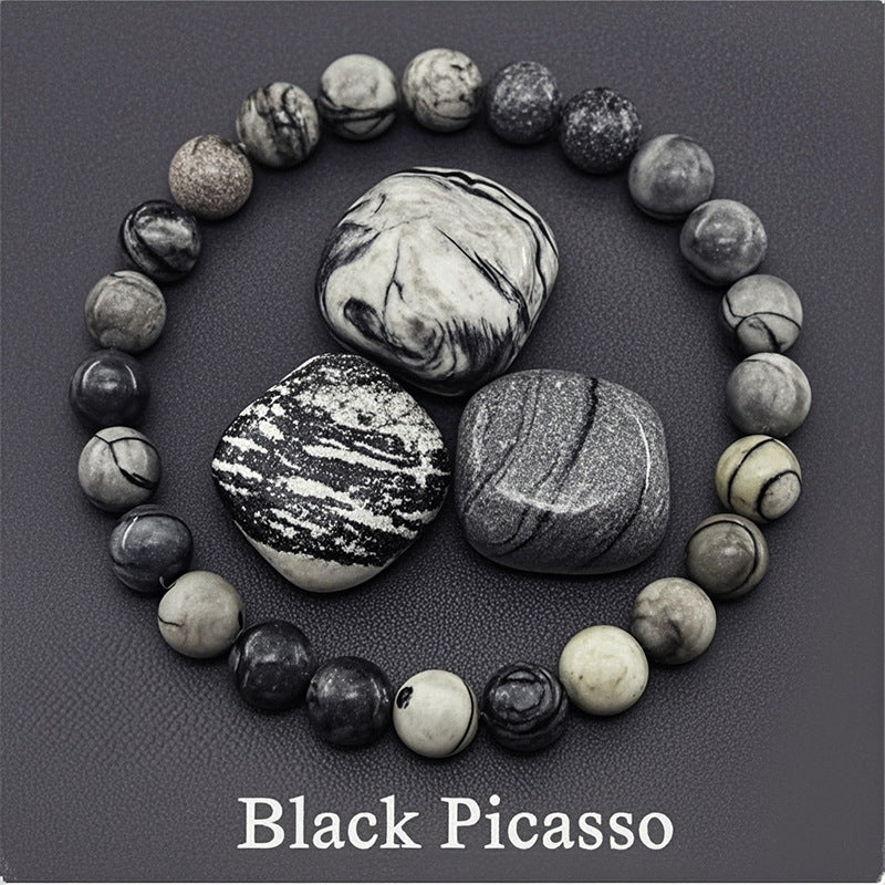 8mm Round Sunstone Rose Quartz Tiger Eye Agate Crystal Beaded Bracelet Unisex Geometric Handmade Jewelry