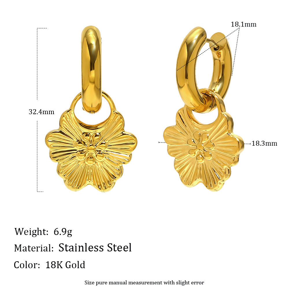 Vintage Lightweight 18K Gold Plated Stainless Steel Floral Geometric Drop Earrings for Women