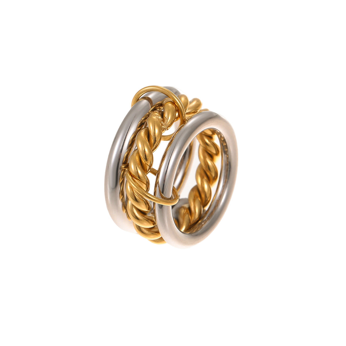 Conjunto de anillos geométricos apilables de lujo de acero inoxidable con baño de oro de 18 quilates y diseño de bloques de color para mujer