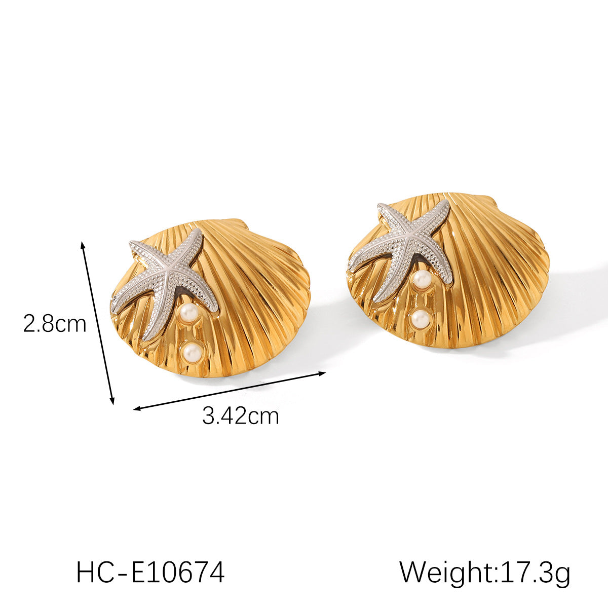 Orecchini a perno da donna in acciaio inossidabile con texture geometrica, placcatura in oro e argento e design a stella a cinque punte