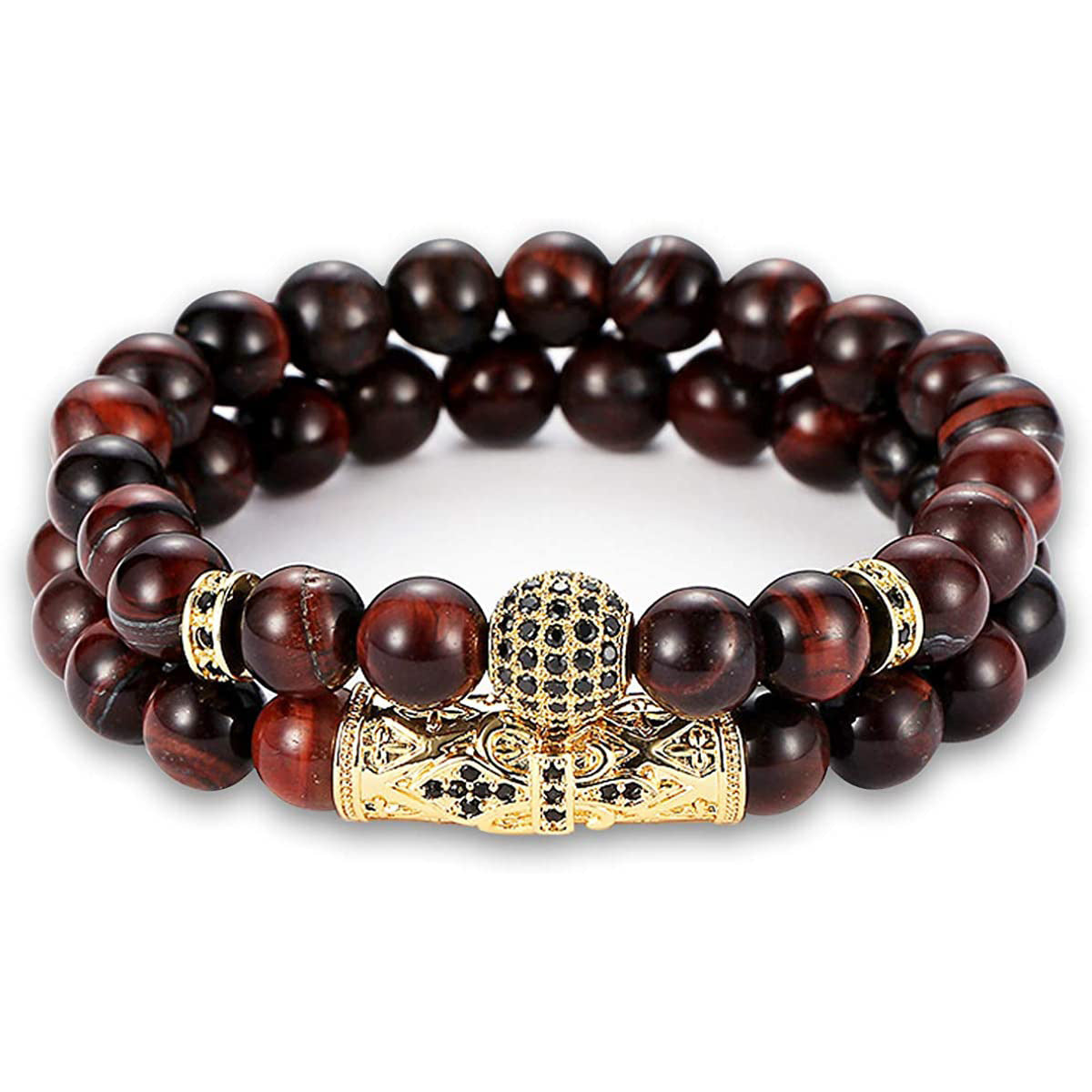 Casual Unisex Alloy Beaded Bracelet with Lava Rock and Tiger Eye
