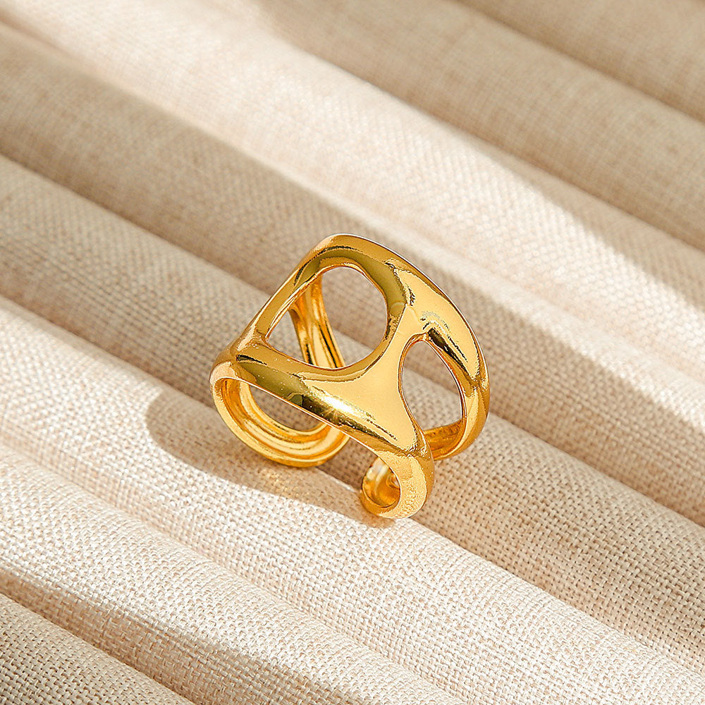 Anello regolabile in acciaio al titanio, stile hip hop geometrico, placcato per donna