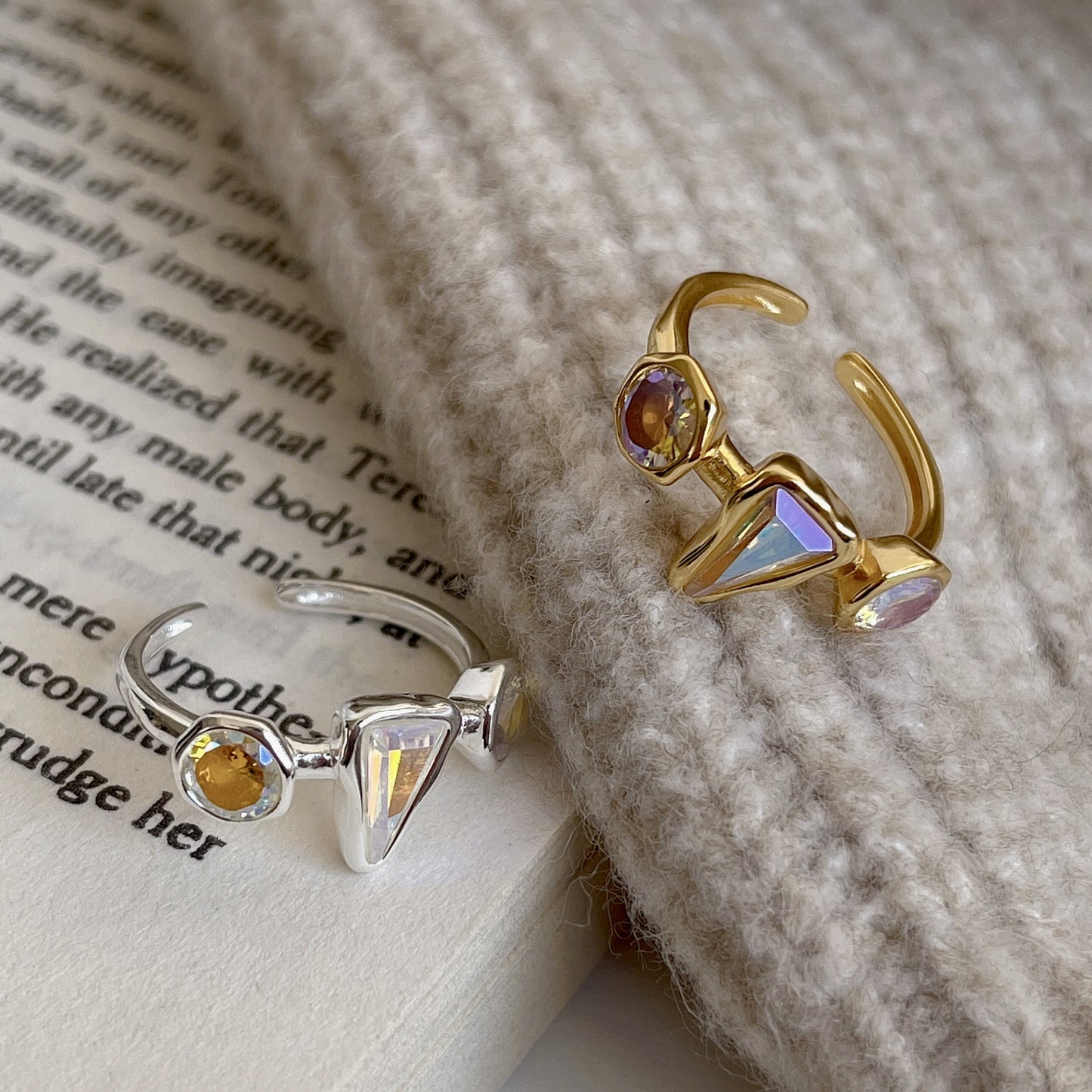 Minimalist S925 Sterling Silver Ring for Women with Geometric Shape and Rhinestone Inlay