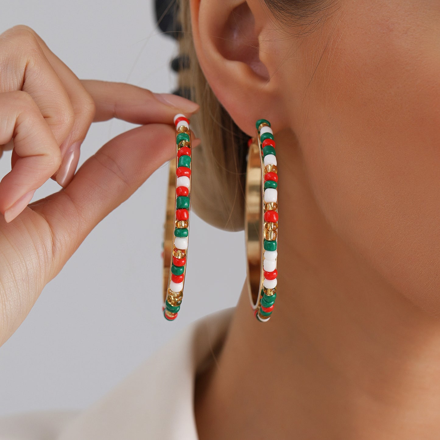 Geometric Alloy Hoop Earrings for Women with Electroplated Metallic Finish, Festive Christmas and New Year Styling