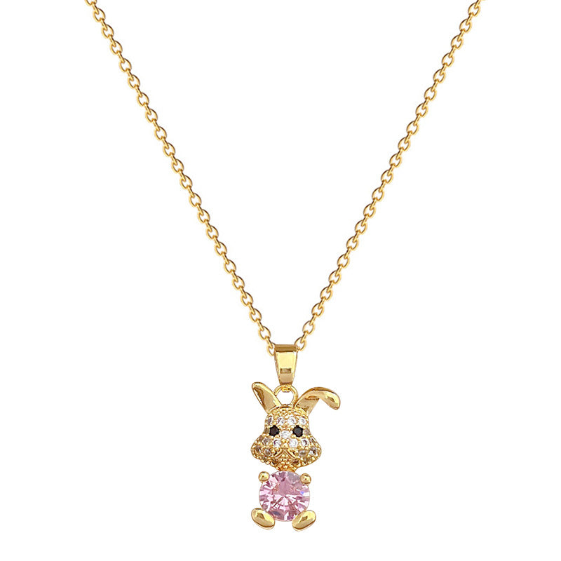 Elegante Set Collana e Orecchini con Ciondolo a Coniglio in Acciaio al Titanio, con Forma Geometrica e Finitura Placcata, per Occasioni Formali da Donna