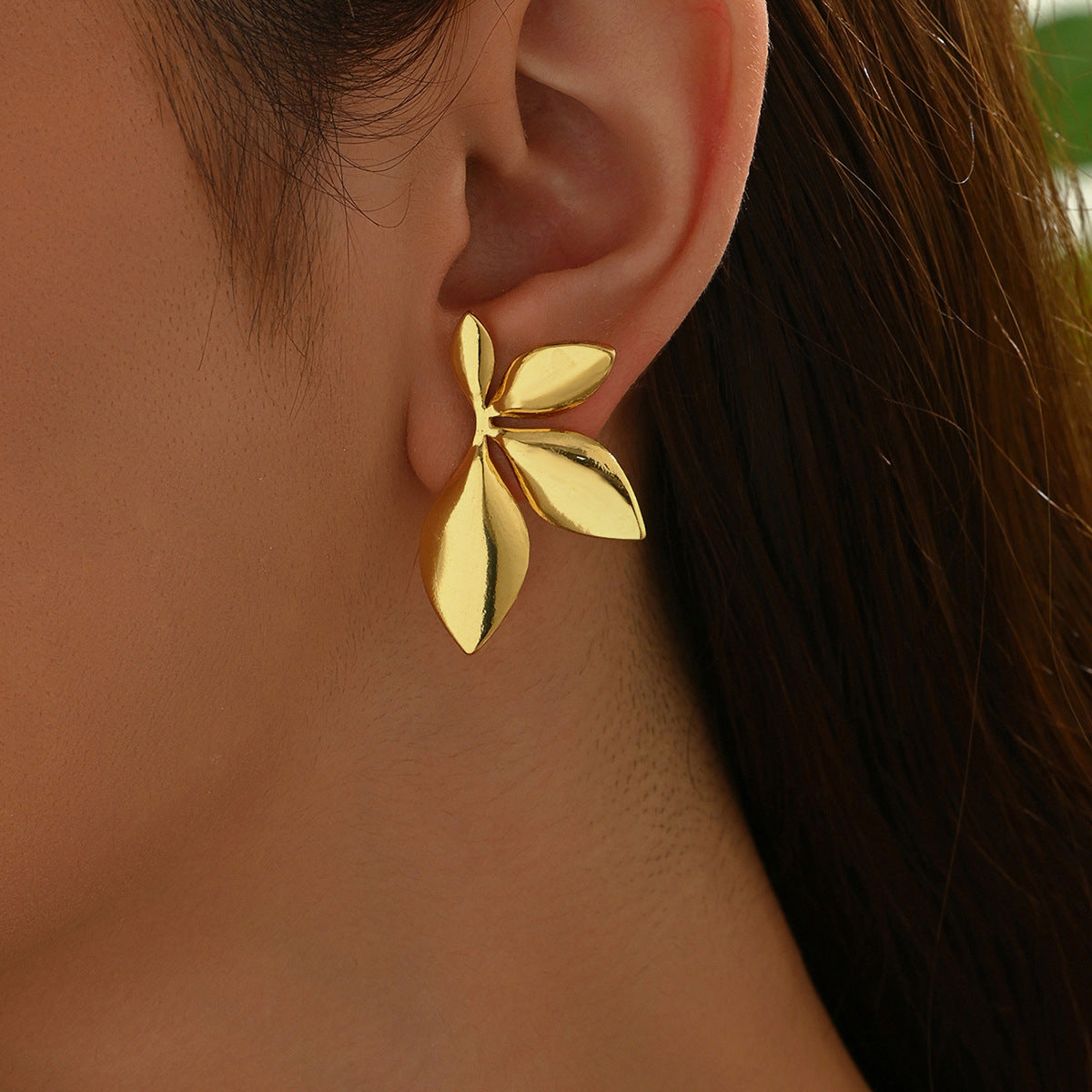 Elegant Polished Leaf Stainless Steel Earrings for Women