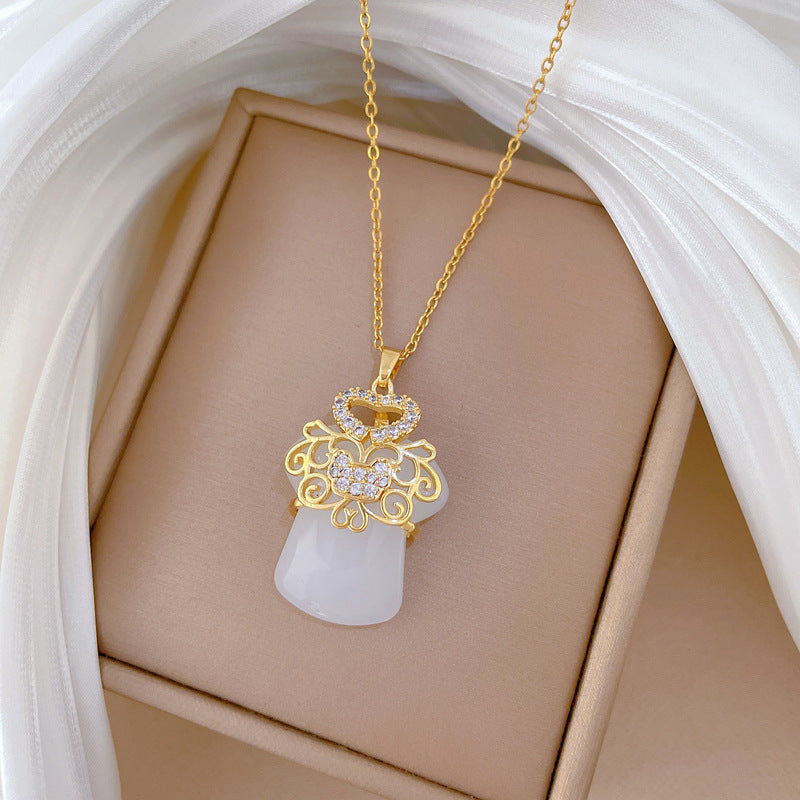 Collar de acero inoxidable con forma de animal estilo caricatura e incrustaciones de diamantes de imitación para mujeres y hombres, delicada cadena de clavícula