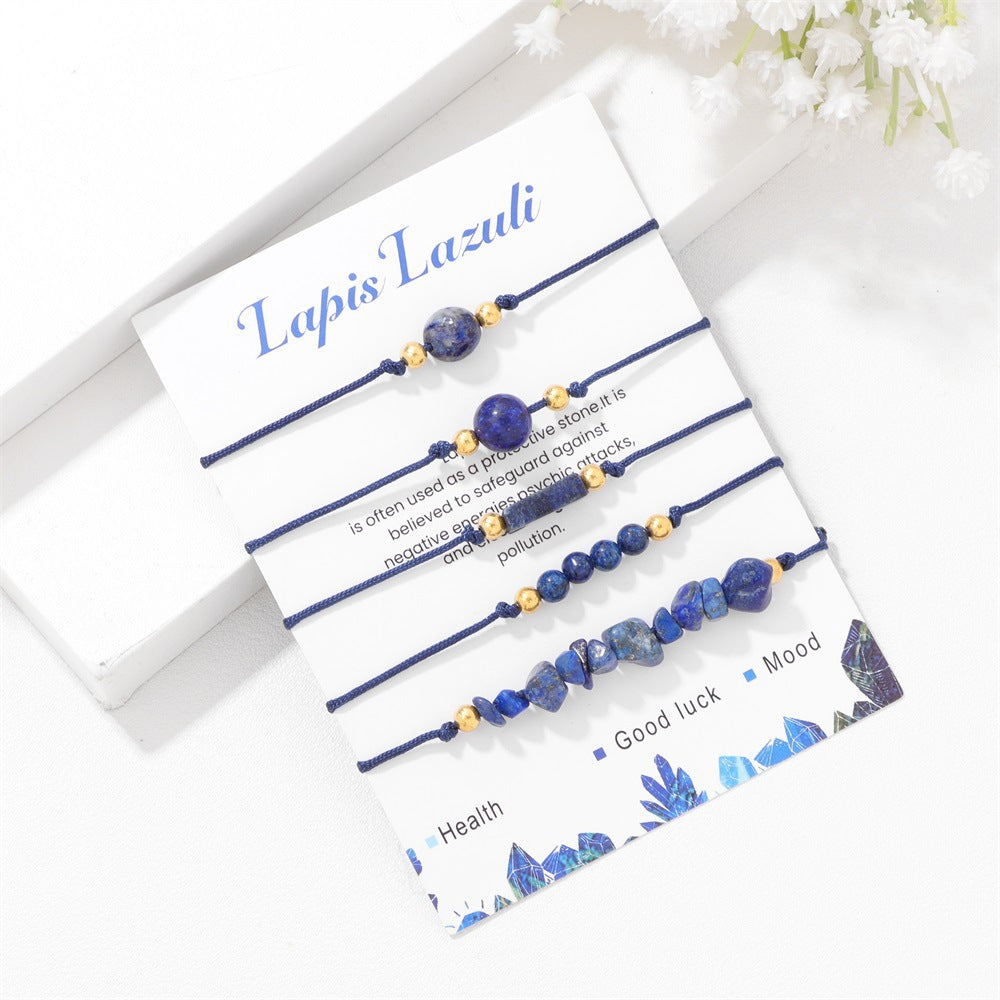 Handmade Natural Stone Crystal Chip Beads Bracelet Set Geometric Unisex Friendship Gift