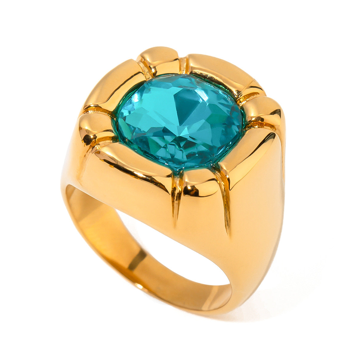 Minimalist Geometric Round Stainless Steel Plated Ring with Cubic Zirconia for Women
