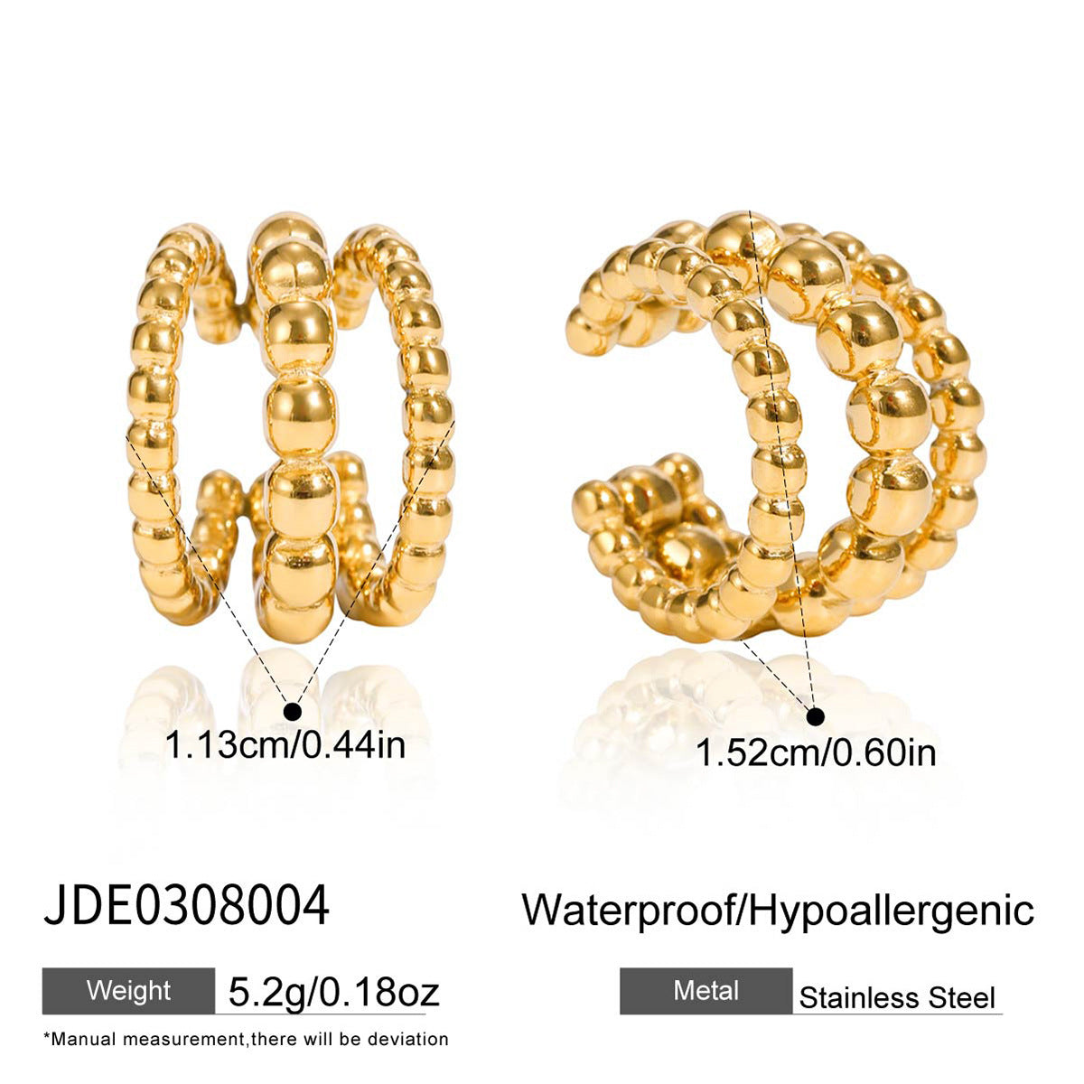 Pendientes de oreja de acero inoxidable geométricos chapados en oro para mujer, clips de oreja sin perforación en forma de U con estilo minimalista moderno