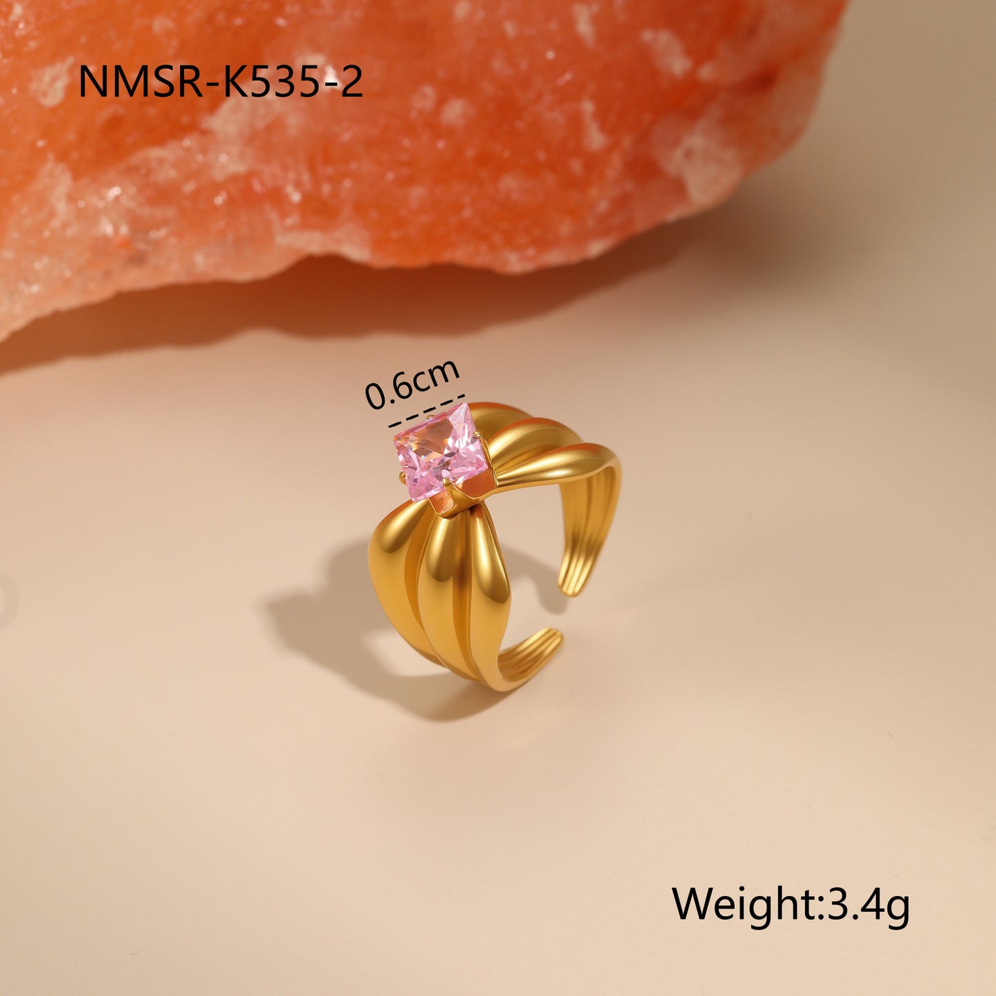 Anello Minimalista Geometrico in Acciaio Inossidabile con Placcatura in Oro 18K e Zirconia Rosa da Donna