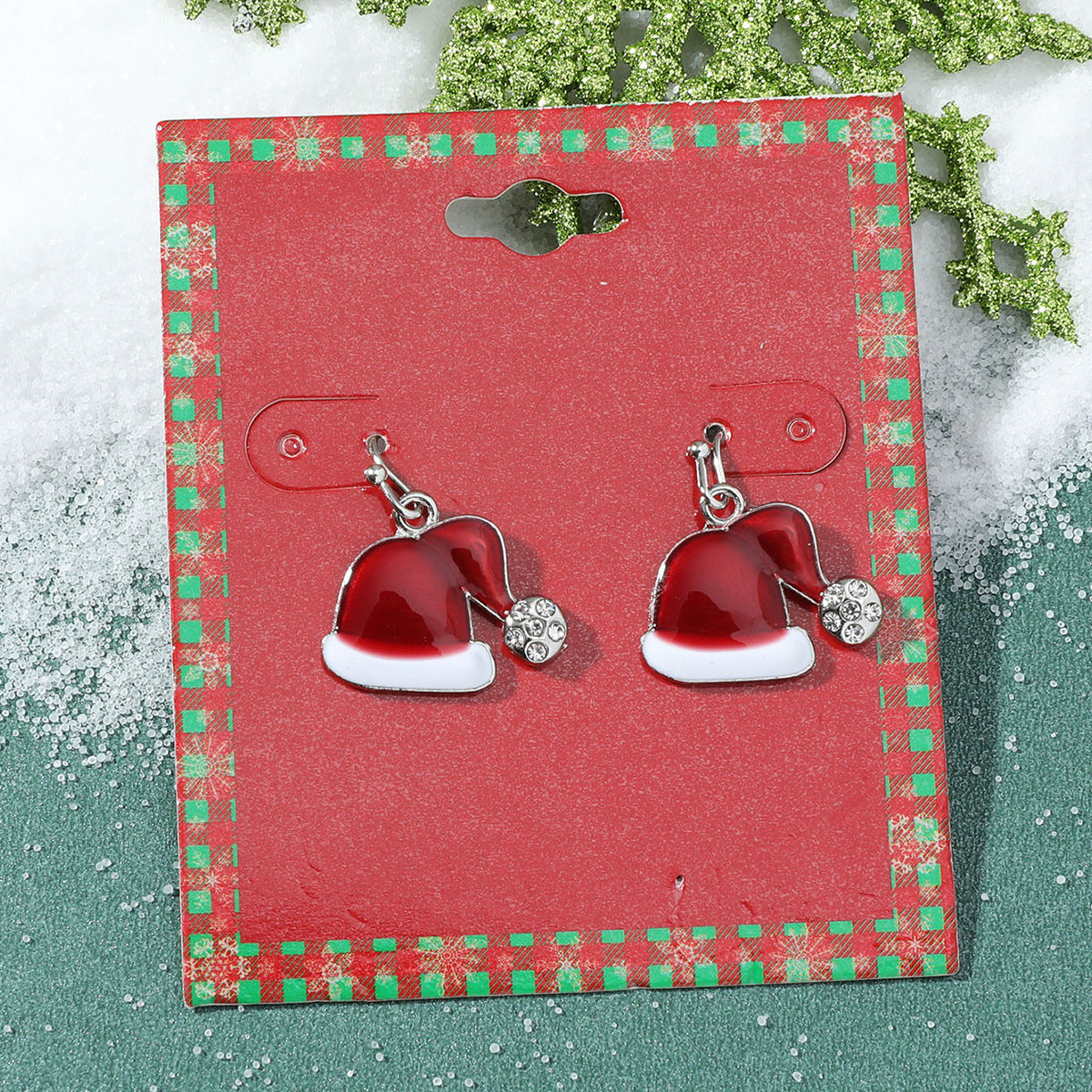 Pendientes de Navidad geométricos estilo Ins para mujer con esmalte de copo de nieve, reno y cascabel.