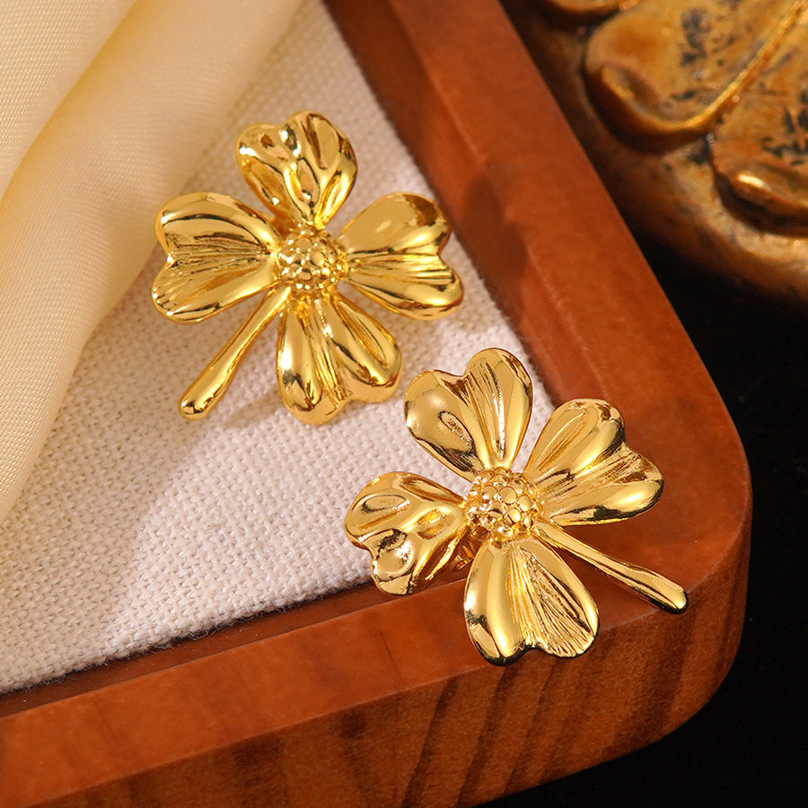 Vintage Gold Floral Stainless Steel Earrings