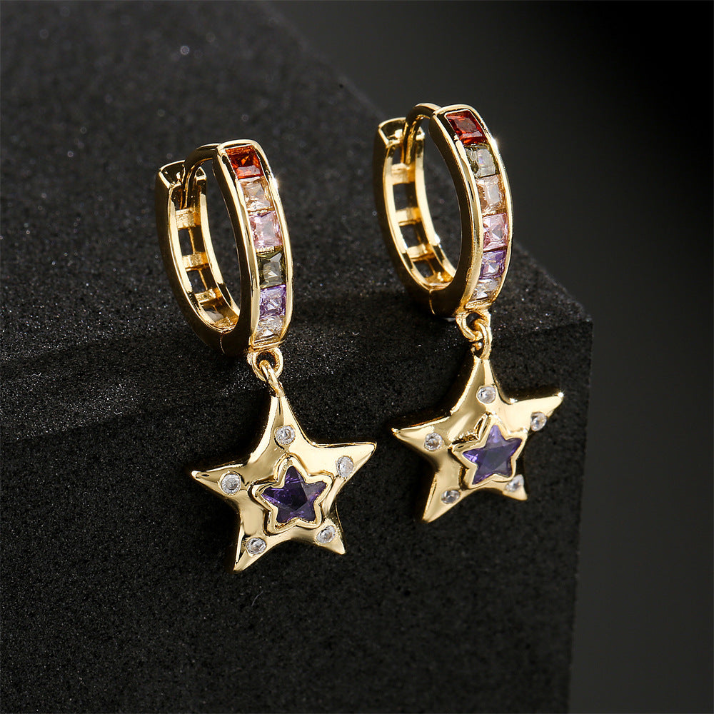 Orecchini Geometrici Minimalisti in Rame con Placcatura in Oro 18K e Zirconi Cubici