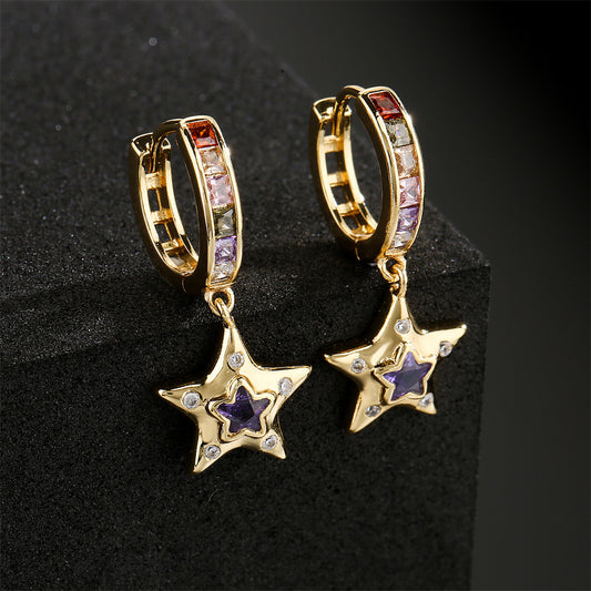 Pendientes Geométricos Minimalistas de Cobre con Baño de Oro de 18K y Detalles de Circonita Cúbica
