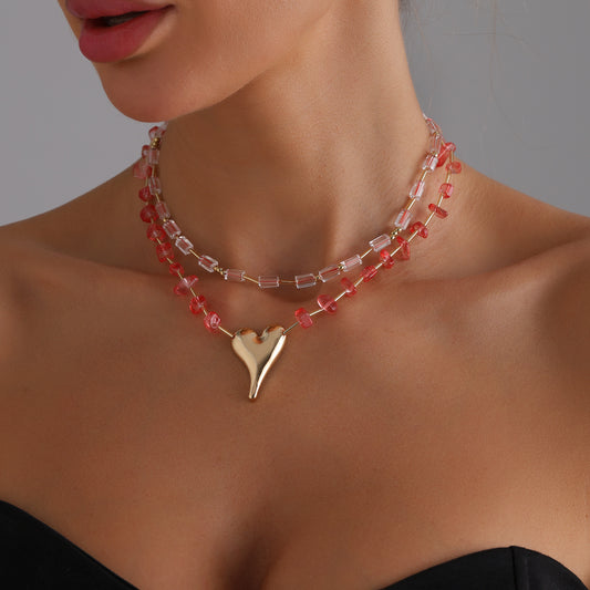 Collar de Aleación con Forma de U Geométrico a la Moda para Mujer con Acabado Chapado y Colgante de Corazón