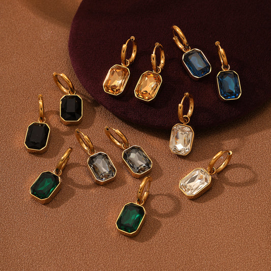 Orecchini da donna in acciaio al titanio con zirconi quadrati geometrici stile Maillard placcati oro 18K