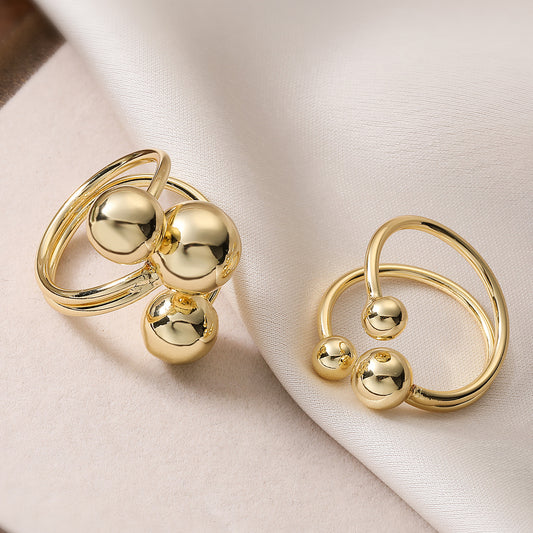 Anillo geométrico de cobre con baño de oro de 18 quilates para mujer, anillo llamativo de moda con forma de bola extragrande