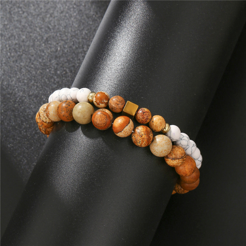 Handmade Geometric Round Synthetic Stone Beaded Bracelet Set for Unisex