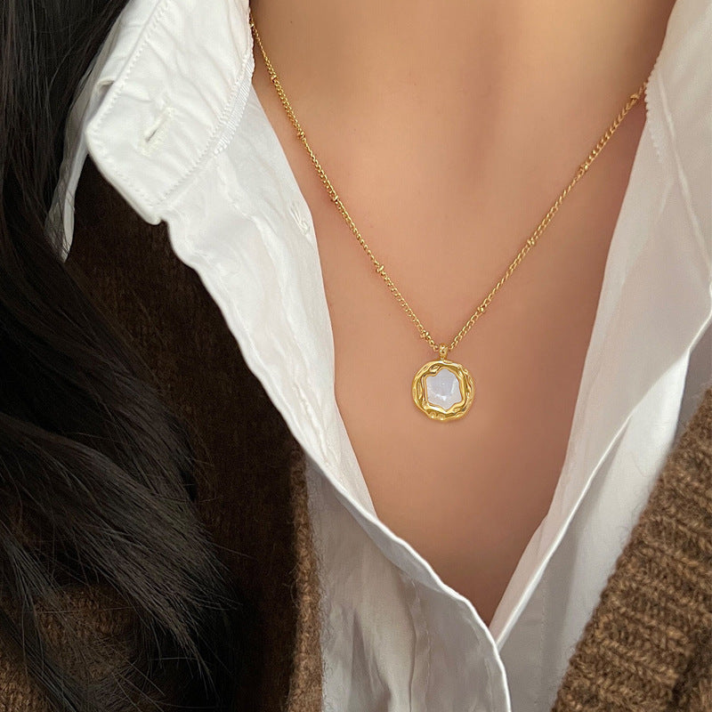 Minimalist Irregular Shell-Shaped Titanium Steel Necklace with Gold Plating for Women