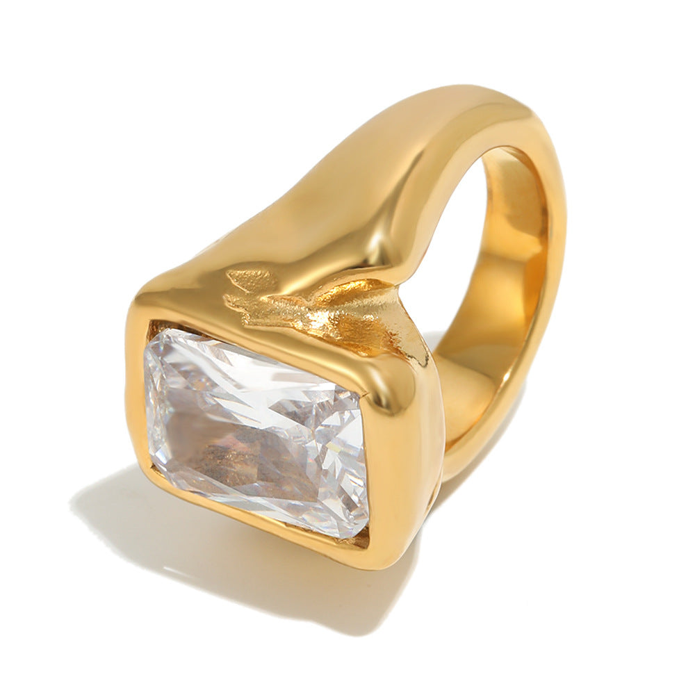 Anello da donna in acciaio inossidabile placcato oro 18 carati, geometrico e minimalista